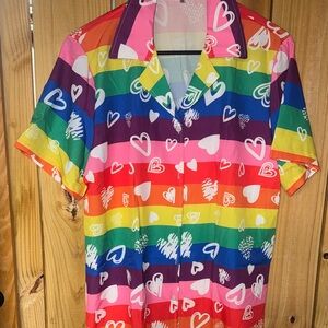 Rainbow Heart Pattern Men's Casual Shirt